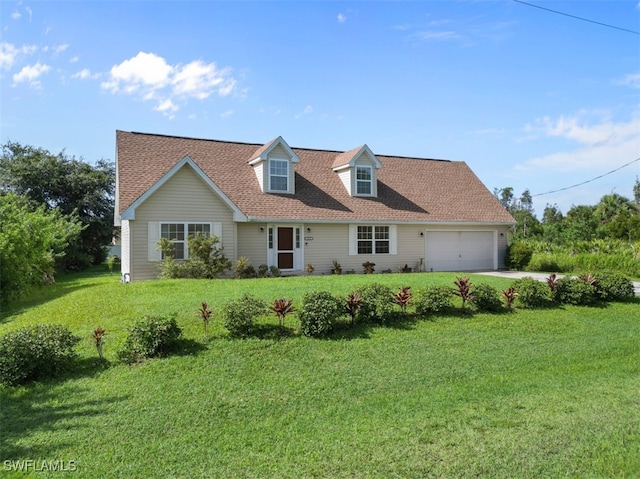 exterior space featuring a garage and a lawn