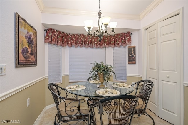 10260 Heritage Bay Blvd Unit 3526, Naples, FL 34120 - dining space featuring tile patterned floors, baseboards, crown molding, and an inviting chandelier