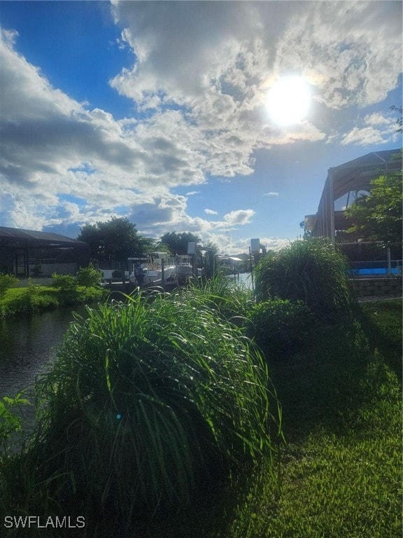 view of yard with a water view