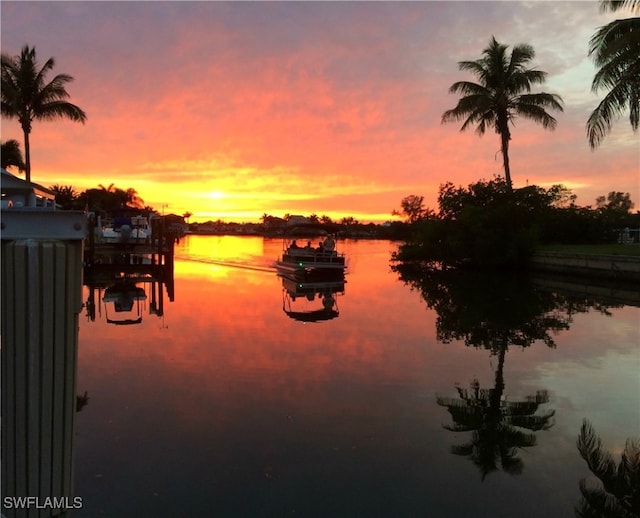 property view of water with a boat dock