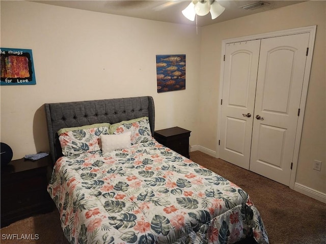 915 Alvin Ave, Lehigh Acres, FL 33971 - bedroom featuring a closet, visible vents, carpet flooring, and baseboards