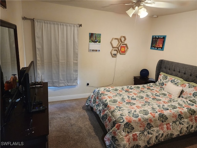 bedroom featuring carpet floors and ceiling fan