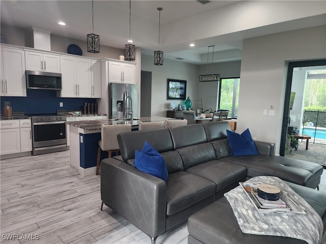 living room featuring light hardwood / wood-style floors