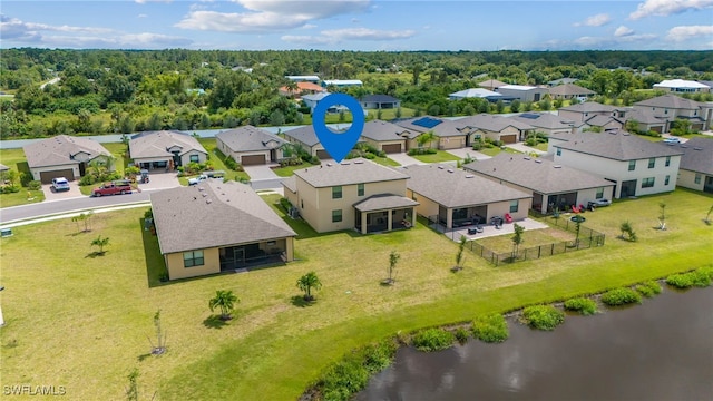 aerial view with a water view