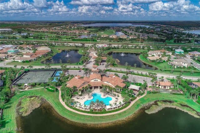 bird's eye view featuring a water view