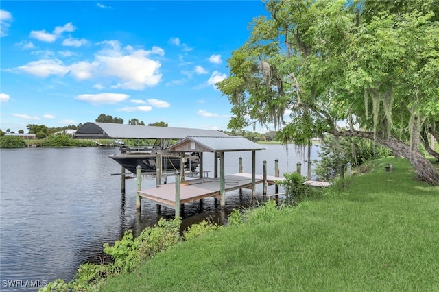 view of dock with a water view