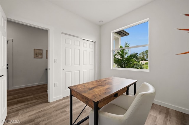 home office featuring wood-type flooring and a wealth of natural light