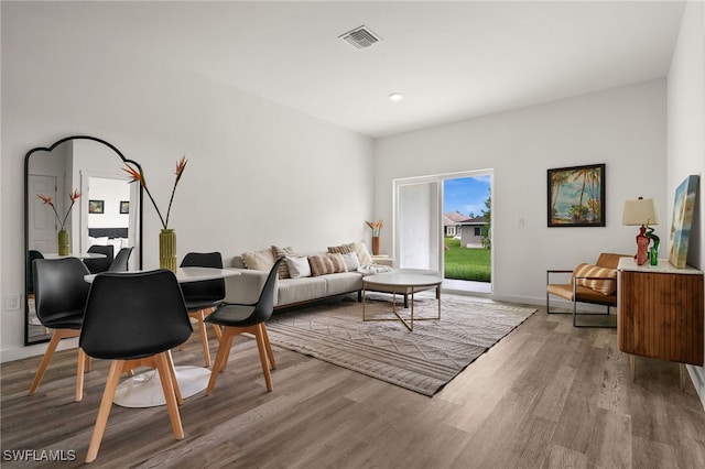 living room with hardwood / wood-style floors