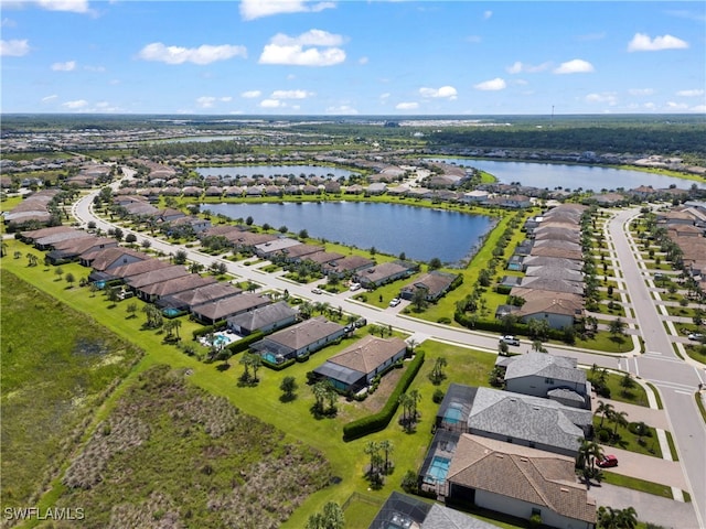 aerial view with a water view