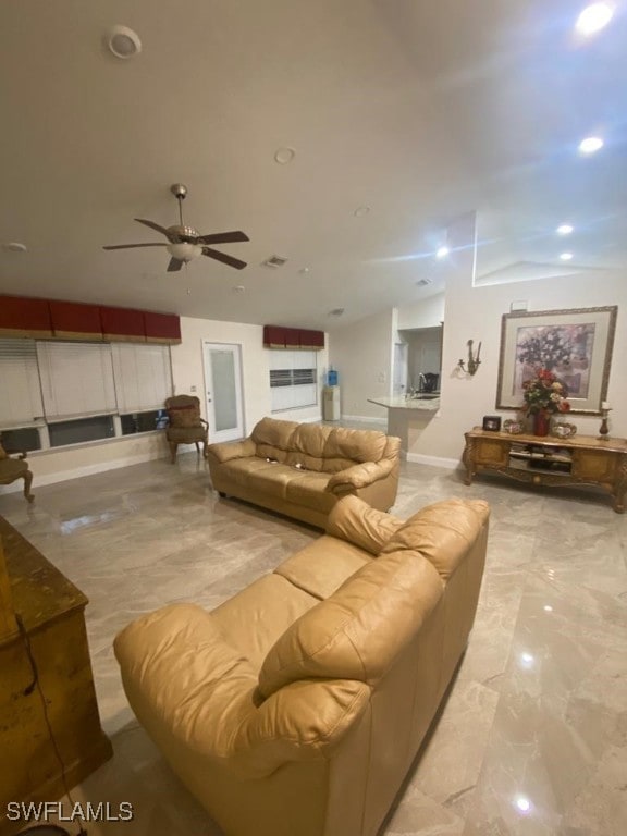 living room featuring ceiling fan