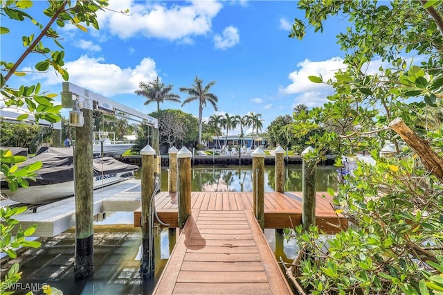 view of dock with a water view