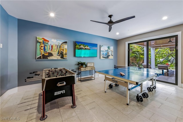 game room featuring ceiling fan