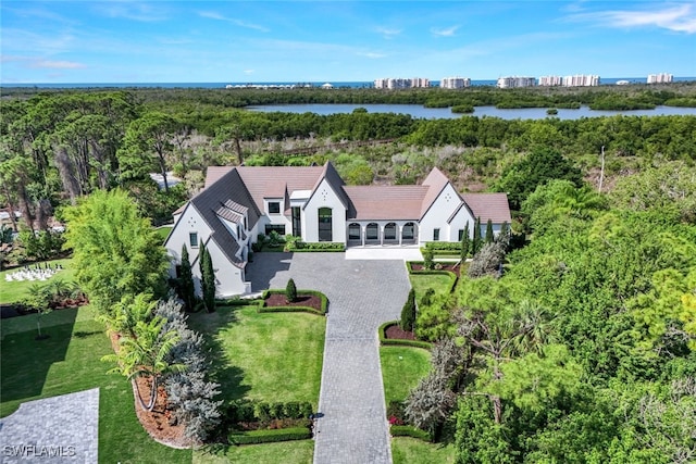 254 Audubon Blvd, Naples, FL 34110 - birds eye view of property featuring a wooded view and a water view