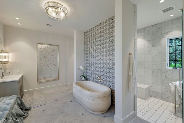 254 Audubon Blvd, Naples, FL 34110 - full bath featuring a walk in shower, a freestanding tub, vanity, and visible vents