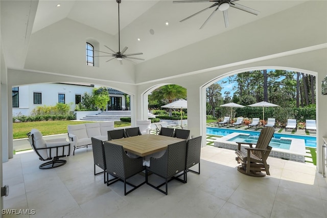 view of patio featuring ceiling fan