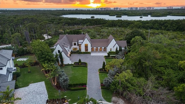 254 Audubon Blvd, Naples, FL 34110 - aerial view at dusk featuring a wooded view and a water view
