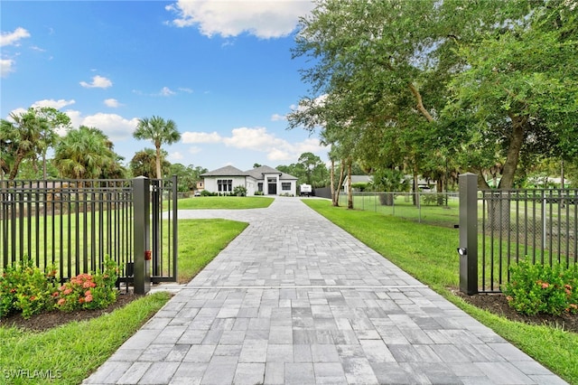 view of property's community with a yard