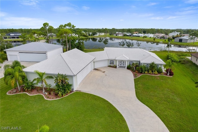 aerial view with a water view