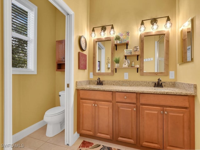 bathroom featuring toilet, vanity, and tile patterned floors