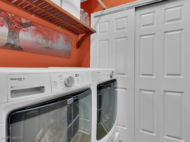 washroom with washing machine and clothes dryer