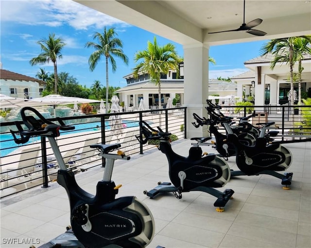 balcony with ceiling fan