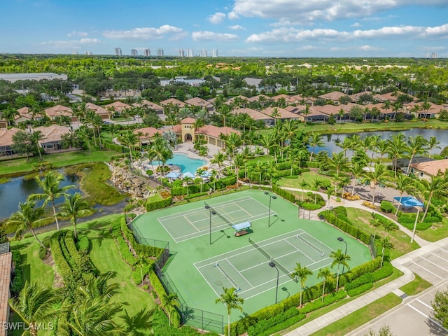 aerial view featuring a water view