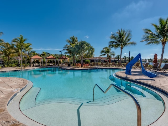 view of pool featuring a gazebo