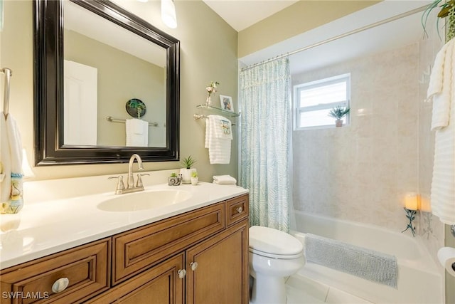 full bathroom featuring toilet, vanity, and shower / bath combo