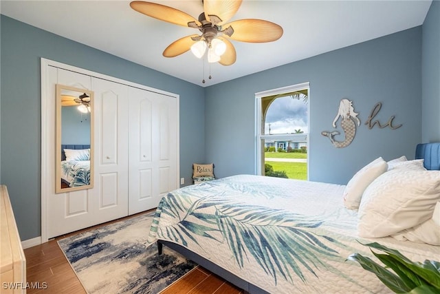 bedroom featuring a closet and ceiling fan