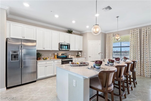 16564 Kingwood Ln Unit 35-201, Babcock Ranch, FL 33982 - kitchen with ornamental molding, a sink, stainless steel appliances, and white cabinets