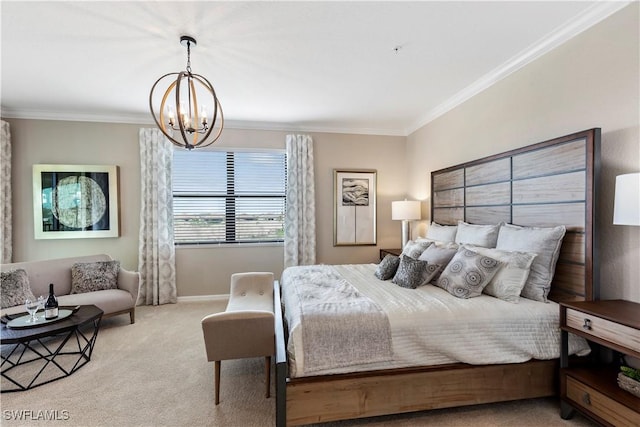 16564 Kingwood Ln Unit 35-201, Babcock Ranch, FL 33982 - bedroom featuring baseboards, a notable chandelier, crown molding, and carpet