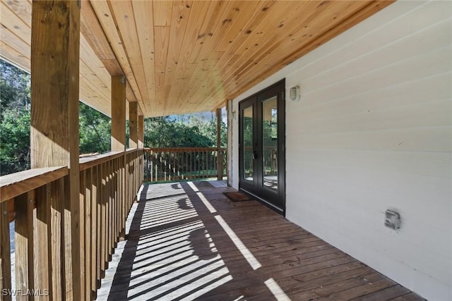 wooden terrace with french doors