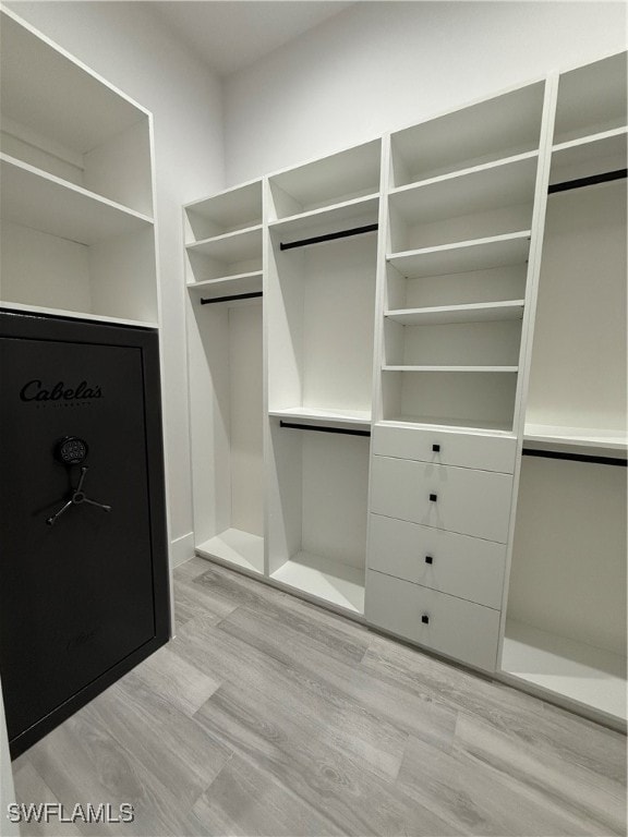 spacious closet with light hardwood / wood-style flooring