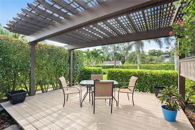 view of patio with a pergola and a wooden deck