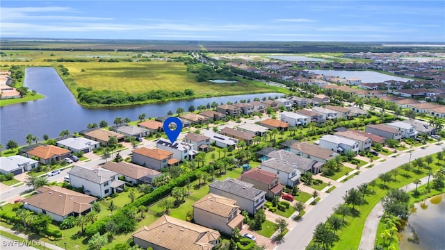 bird's eye view featuring a water view