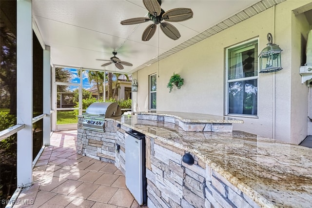 exterior space with ceiling fan