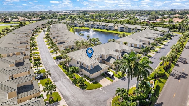 drone / aerial view featuring a water view