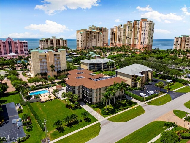 bird's eye view featuring a water view