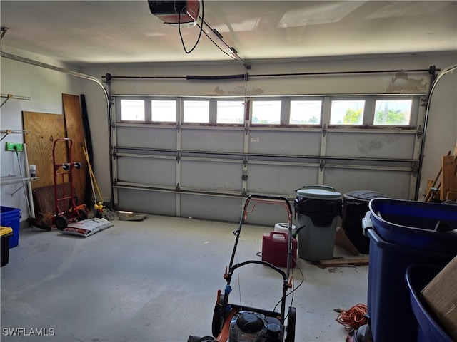 garage with a garage door opener