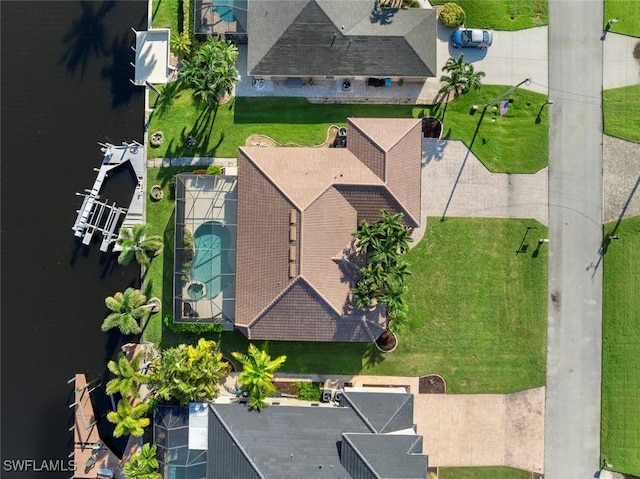 aerial view with a water view