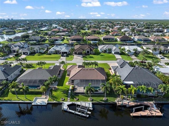 bird's eye view featuring a water view