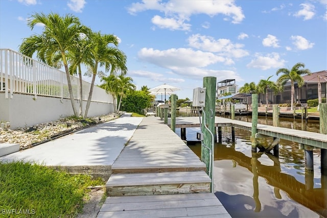 view of dock with a water view