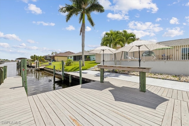 dock area with a water view