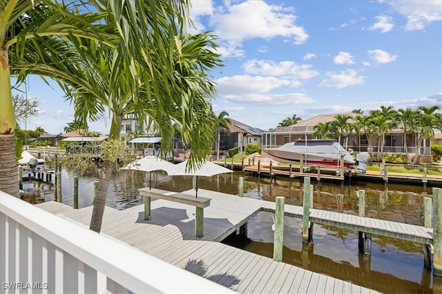 dock area with a water view and glass enclosure