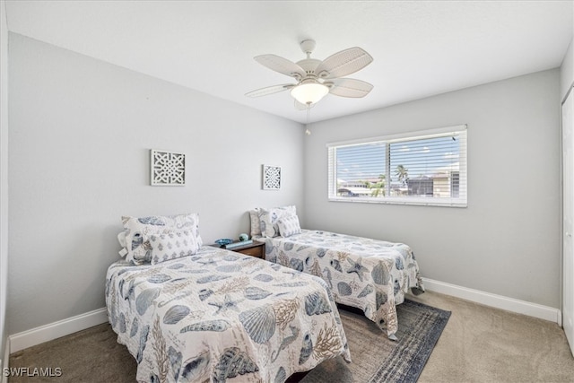 bedroom with carpet floors and ceiling fan