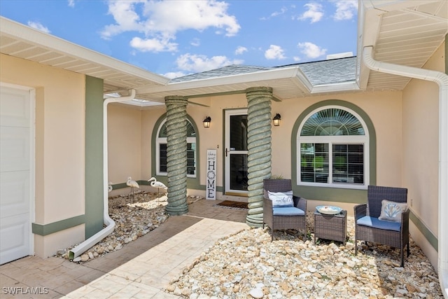 doorway to property featuring a garage