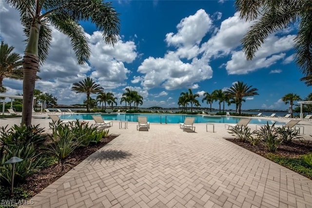 pool with a patio