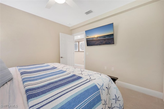 bedroom featuring carpet and ceiling fan