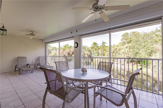 sunroom with ceiling fan