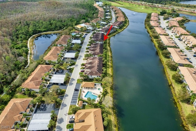 aerial view featuring a water view